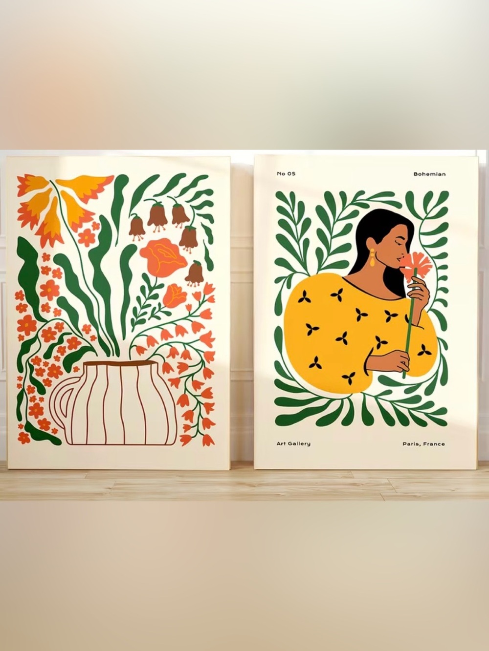 Set of 2 Modern Boho Floral Canvas Prints -
